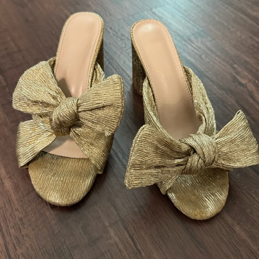 Elegant Gold Bow Detail Women Holiday Party Shoes - Picture 7 of 12